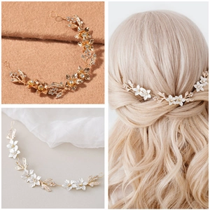 Vigne de Cheveux de Mariée Fait Main Or Argent Feuille Fleur Strass Künstliche Perle Serre-Tête pour Mariage Fête Femme Accessoires
