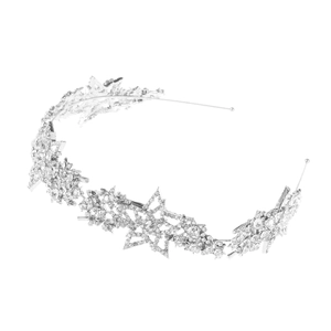 Silver bridal star headband featuring sparkling rhinestones and elegant alloy crown design