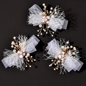 Eleganter Braut-Haarclip Weiße Netzschleife Mit Kunstperlen Strass Blume Hochzeit Party Haarschmuck Für Damen Mädchen