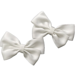 Elegant white satin bridal bow shoe clips for wedding footwear decoration, set of 2 pieces