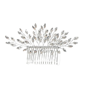 Peigne à cheveux de mariée élégant avec branches en fil d'argent et cristaux marquises