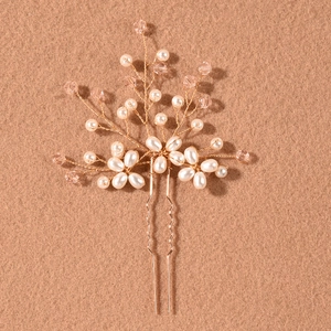 Épingle à cheveux de mariage en U avec cristaux roses et perles dorées