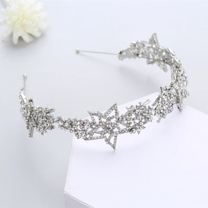 Silver bridal star headband with sparkling crystals for wedding and party hairstyles