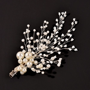 Élégante Pince à Cheveux de Mariée Faite à la Main Branche Florale Künstliche Perles d'Imitation Accessoire de Cheveux de Mariage Femmes Bijoux