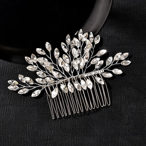 Peigne à Cheveux de Mariage en Strass Fait à la Main Élégant Forme de Branche Feuille Accessoire Cheveux Femme Or Argent Bijoux