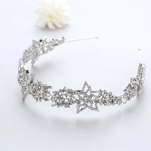 Silver bridal star headband with sparkling rhinestones for wedding hair accessories