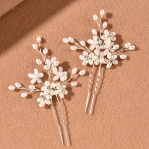 Set de 2 horquillas de flores de cristal blanco con perlas para peinados de novia