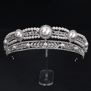 Luxury Alloy Rhinestone Artificial Pearl Bridal Crown Tiara For Women Wedding Birthday Party Banquet Hair Accessories Vintage Headpiece