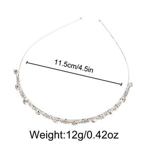Detail view of crystal rhinestone wedding headband showing 4.5 inch width and 12g weight
