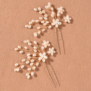 Lot de Pics à Cheveux de Mariée Fleurs en Künstliche Perles Faits à la Main Fil de Cuivre Or Argent Accessoires de Mariage Femme
