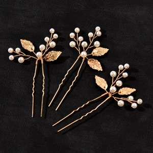 3Pcs Set Elegant Alloy Leaf Artificial Pearl Hair Sticks For Women Bridal Wedding Hair Accessories Gold Silver Hair Pins