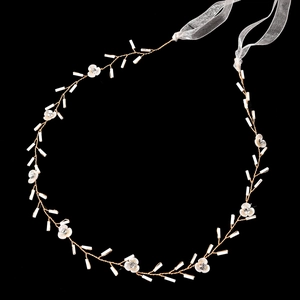 Vigne de Cheveux Mariée Fleurie Faite à la Main Alliage Strass Fausse Künstliche Perle Bandeau Mariage Élégant Style Forêt Bijoux