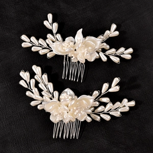 Pettine per Capelli Sposa Perla Artificial Fiore Forcina Fatto a Mano Resina Lega Floreale Accessori Capelli per Donna Matrimonio Festa