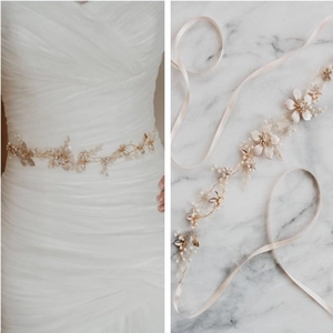 Handmade Bridal Wedding Belt Gold Leaf Artificial Pearl Crystal Flower Waist Chain For Wedding Dress Romantic Women Jewelry Accessory