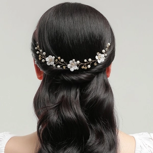 Bridal Flower Hair Vine Artificial Pearl Rhinestone Wedding Headpiece Gold Wire Floral Hair Accessories For Women Party