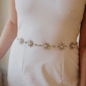 Elegant Bridal Star Rhinestone Alloy Waist Chain Belt For Women Wedding Prom Evening Dress Accessories With Satin Ribbon
