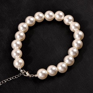 Lolita style white pearl anklet accessory with silver lobster clasp and extension chain