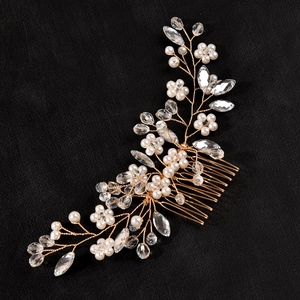 Peigne à Cheveux de Mariage Fait Main avec Fleurs Künstliche Perles et Cristaux pour Femme Or Argent Or Rose Bijoux de Cheveux