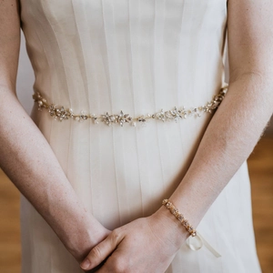 Ceinture Mariage Mariée Élégante Strass Fleur Künstliche Perle Chaîne De Taille Pour Femmes Alliage Cristal Fleur Ceintures Ruban Bijoux