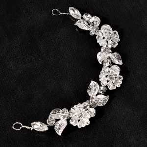 Bandeau de mariée argenté avec fleurs en alliage et cristaux de strass étincelants
