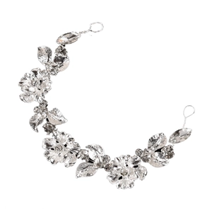 Bandeau de mariée argenté avec fleurs en métal et cristaux de strass marquise