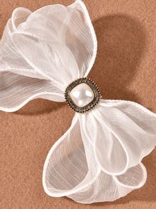 Barrette à cheveux élégante en organza blanc avec perle et strass pour mariée