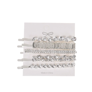 Ensemble de 5 barrettes géométriques élégantes avec strass et alliage argenté pour femmes
