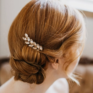 Marquise Rhinestone Glass Wedding Hair Comb Gold Alloy Leaf Bridal Hair Side Comb For Women Party Headpiece Jewelry