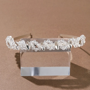 Exquisite bridal headband with crystal floral beads and rhinestones on silver base