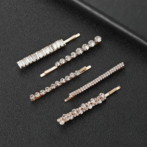 Pinces à Cheveux Style Coréen Géométrique avec Strass Élégant Métal Or Argent Alliage Accessoires de Cheveux Mode Femme