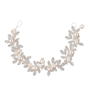 Elegant silver bridal headband with pearls and rhinestones on a clean white background