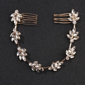 Peigne à Cheveux de Mariée Luxueux avec Feuilles en Strass pour Banquet de Mariage Alliage Or Argent Cristal Vigne à Cheveux Femme