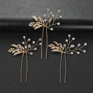 Épingle à Cheveux en Forme de U en Alliage de Feuilles et Strass Faite à la Main Coiffe de Mariée Mariage Or Argent Accessoires