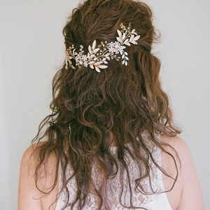Vintage Gold Alloy Leaf Flower Bridal Headband Rhinestone Crystal Wedding Hair Accessory For Women With Ribbon