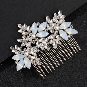 Peigne à cheveux de mariée argenté avec opales marquises, strass et perles
