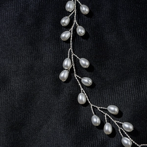 Handmade bridal pearl waist belt accessory with silver wire and white teardrop pearls