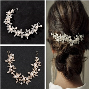 Elegant Bridal Hair Vine With Faux Artificial Pearl Rhinestone Leaf Gold Silver Alloy Wedding Hairband For Women Party Jewelry
