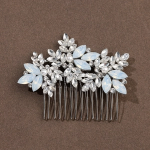 Peigne à cheveux mariée avec dents en alliage d'argent, perles et strass marquise