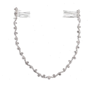 Silver bridal hair chain with dual combs and sparkling rhinestone water drop design