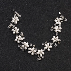 Handmade Bridal Hair Vine White Imitation Artificial Pearl Rhinestone Headband Silver Alloy Wire Wedding Accessories For Women Hair Styling