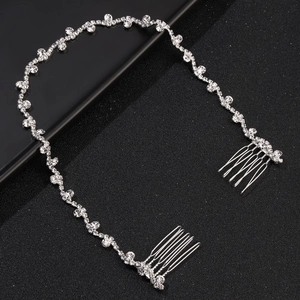 Silver chain hair comb with rhinestones and vine design for bridal wedding headpiece