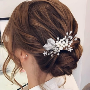 Handmade Alloy Rhinestone Leaf Hair Comb Elegant Faux Artificial Pearl Bridal Headpiece Gold Silver Wedding Party Hair Accessories