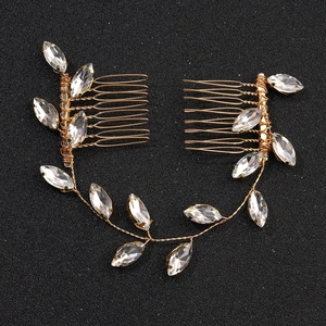 Elegant bridal hair comb with gold wire and marquise crystals for wedding hair styling