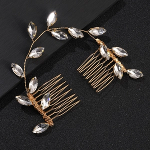 Elegant gold bridal hair vine with marquise crystal embellishments and dual side combs