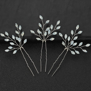 Vintage Alloy Branch Leaf Bridal Hairpin U-Shaped Hair Stick With Rhinestone Wedding Party Hair Accessories For Women Jewelry