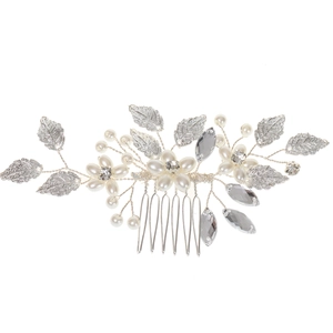 Pettine per capelli da sposa argento con perle e strass brillanti per acconciature