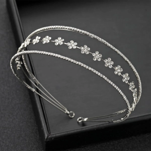 Korean Style Bridal Wedding Hairband Double Layer Flower Rhinestone Headband Silver Alloy Hair Accessories For Women Party Jewelry