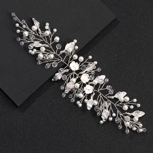 White Artificial Pearl Flower Crystal Twisted Bead Hairband Bridal Wedding Handmade Hair Accessories For Women Hair Vine Headpiece