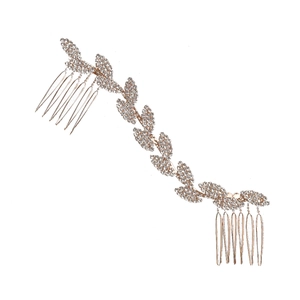 Elegant gold bridal hair comb with rhinestone oval leaves for wedding hairstyles