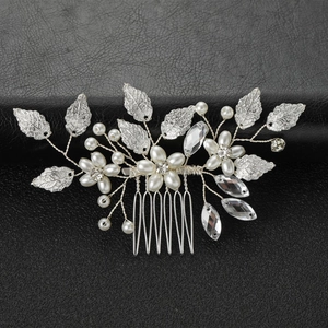 Elegante Pettine Per Capelli Fatto A Mano In Lega Con Foglie Di Metallo Strass E Künstliche Perle Sintetiche Oro Argento Sposa Donna